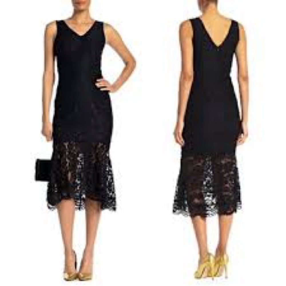 Nanette Lepore Midi Black Lace Sleeveless Sheath Dress